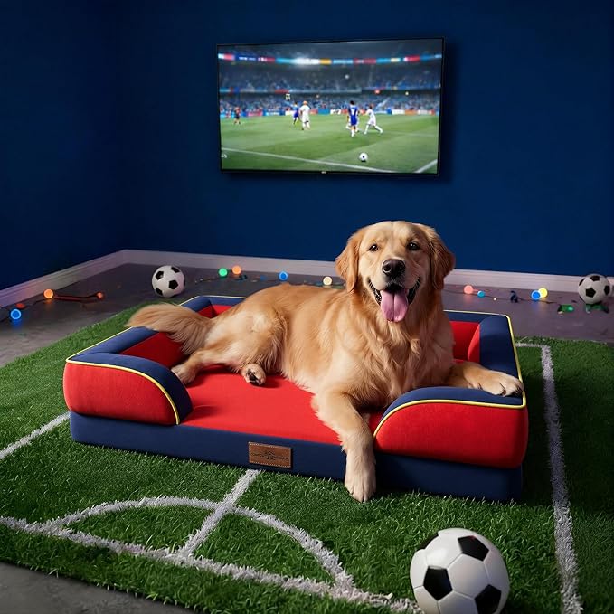 Comfort Expression Orthopedic Dog Bed for Extra Large Dogs 45x35 Inch, Waterproof Egg Crate Foam XL Pet Bed with Removable Bolsters, Dog Couch with Washable Cover & Non-Slip Bottom, Kansas