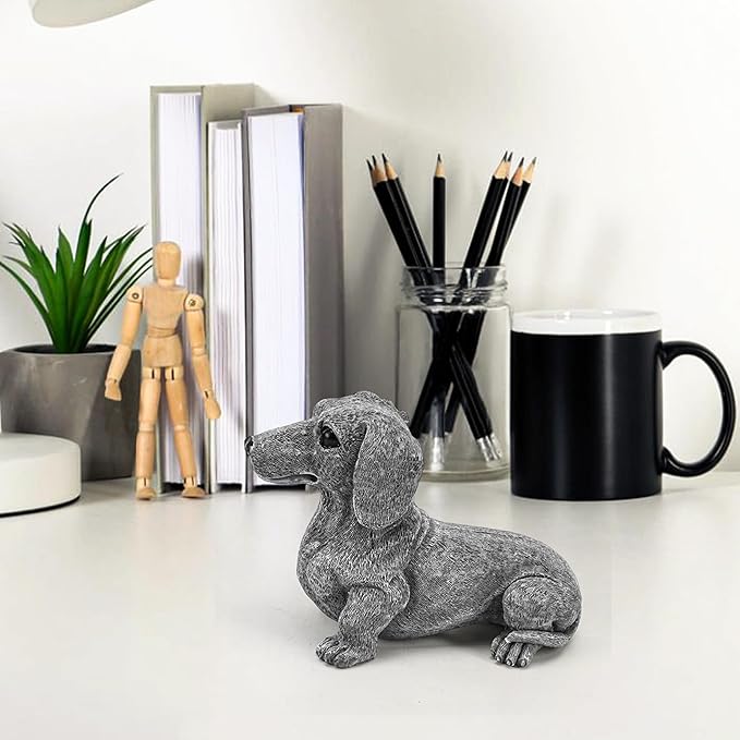 Dachshund Statue 6.7'' x 4.7'' Garden Decor for Dog Lovers Spring Summer Home Lawn Patio Backyard Outdoor Decoration Gift Indoor Resin Sculpture Figurine Memorial Ornament Wear-Resistant Waterproof