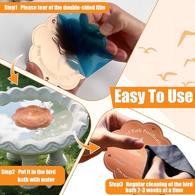 2P 4inches Bird Bath Purification Disk, 99.99% Pure Copper Bird Bath Disc Safe Birdbath Cleaner Disks for Outdoor All-Season Use 0.6mm Birdbaths Copper Disk with 3 Point Support