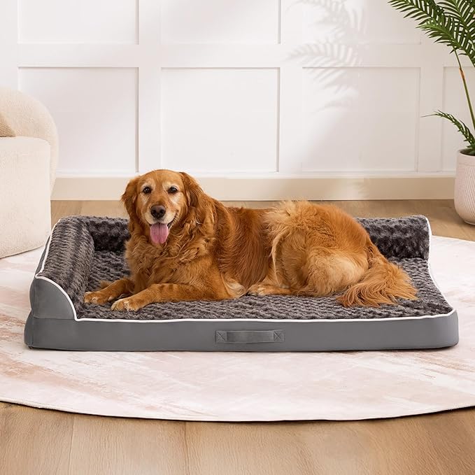 Dog Bed Large Sized Dogs, Orthopedic Dog Bed for Large Dogs, Waterproof Pet Bed with Washable Removable Cover, L-Shaped Pet Couch with Portable Handle 36"x27"x6.5", Dark Grey