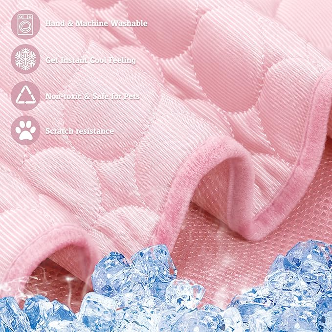 Washable Dog Cooling Mat Ice Silk Cooling Mat for Dogs Pet Self Cooling Pad Blanket Dog Cooling Pad for Indoor & Outdoor Car Seats (Pink, 28x22 in)