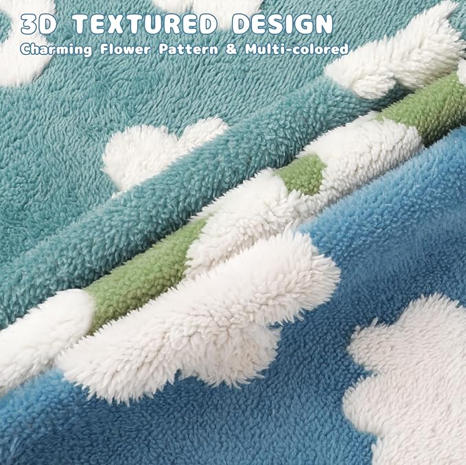 Luciphia Waterproof Pet Blanket for Medium Large Dogs Washable Fluffy Thick Jacquard Shag Fleece Warm Sherpa 3D Textured Flower Print for Cats Puppy Couch Protection (Blue Cloud,85x57 inches)