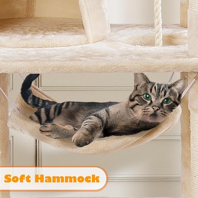 Yaheetech 62.5inches Cat Tree Cat Tower Kitten Condo with Platform & Hammock, Scratching Posts for Kittens Pet Play House with Plush Perch for Indoor Activity Relaxing, Beige