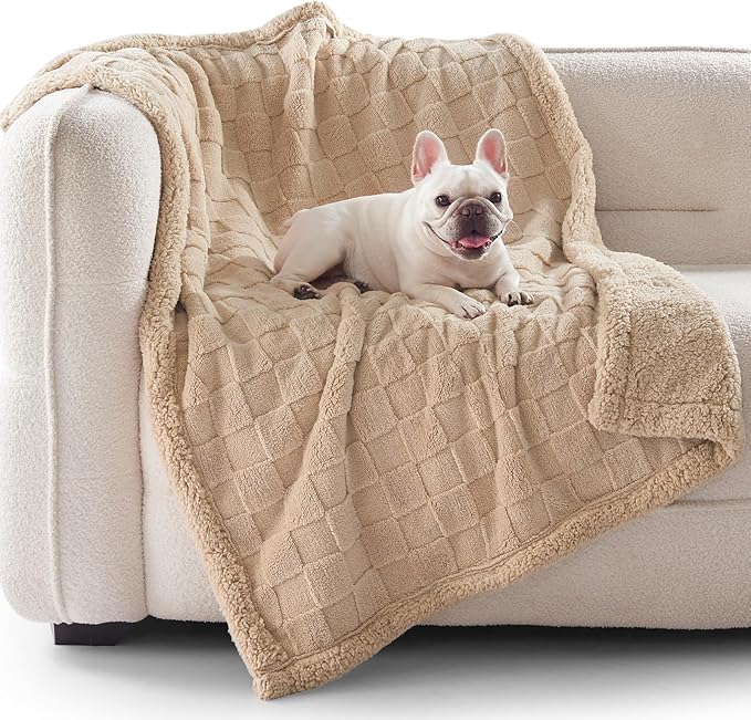 GASUR Waterproof Dog Blankets for Small Dogs, Dog Blanket for Couch Bed, Fleece Pet Blanket for Furniture Sofa Protector, Soft Puppy Throw Blankets for Crate Car Outdoor, Washable, 25"x35", Beige