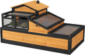PawHut 3- Room Tortoise House Habitat with Balcony & 2 Stories, Indoor/Outdoor Wooden Tortoise Enclosure with Ladder, Tray, Openable Roof, Large Reptile Cage, 44" x 25.5" x 23", Yellow