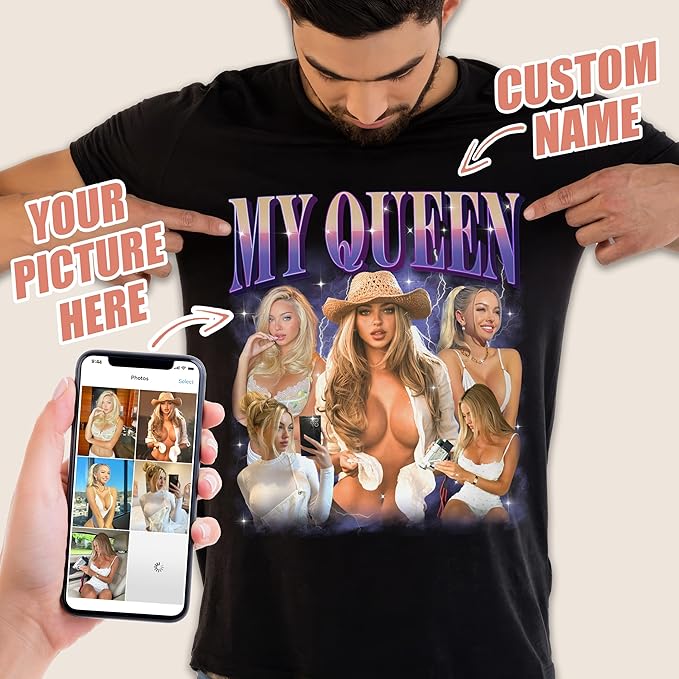 H-DEWALL Custom T Shirts Mineral Wash Tshirt Bootleg Rap Tee Customized Gifts for Boyfriend Birthday Shirts Tops for Women