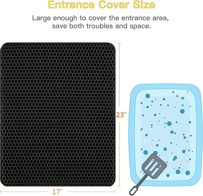 Cat Litter Mat Litter Box Mat, EVA Honeycomb Double Layer Design, Urine & Waterproof, Scatter Control Kitty Litter Mat, Less Waste, Easier To Clean,Washable, Black