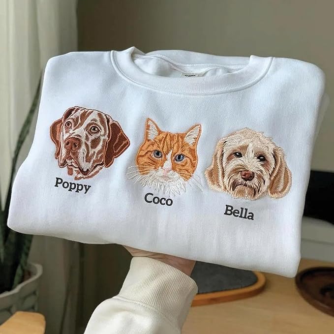 Custom Pet Embroidered Sweatshirt - Personalized Dog/Cat Face & Name - Gift for Mom, Dog Mom, Birthday, Christmas