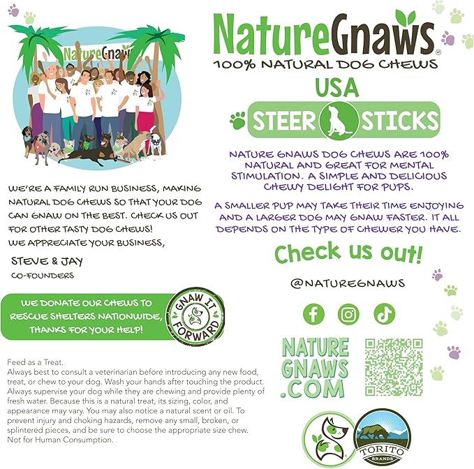 Nature Gnaws USA Steer Sticks for Dogs 5-7" (8oz) - Mixed Thickness - Long Lasting for Aggressive Chewers and Large Dogs - Natural Beef Bully Dog Chew Bones