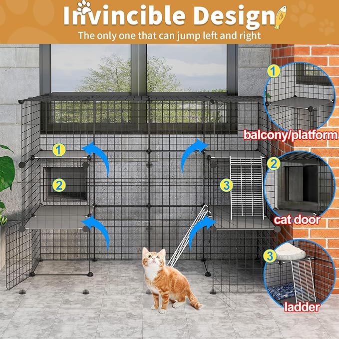 Oneluck 41Inch Catio Outdoor Cat Enclosure with Super Large Enter Door, Balcony Cat Playpen with Platforms,DIY Outside Cat Patio Large Exercise Place Ideal for 1-2 Cats
