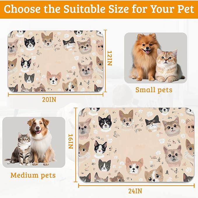 Pet Feeding Mat,Pet Photo Absorbent Dog Cat Food Mat Dog Mat with Rubber Backing,Non-Slip Water Bowl Placemat,Pet Supplies 12" x 20"