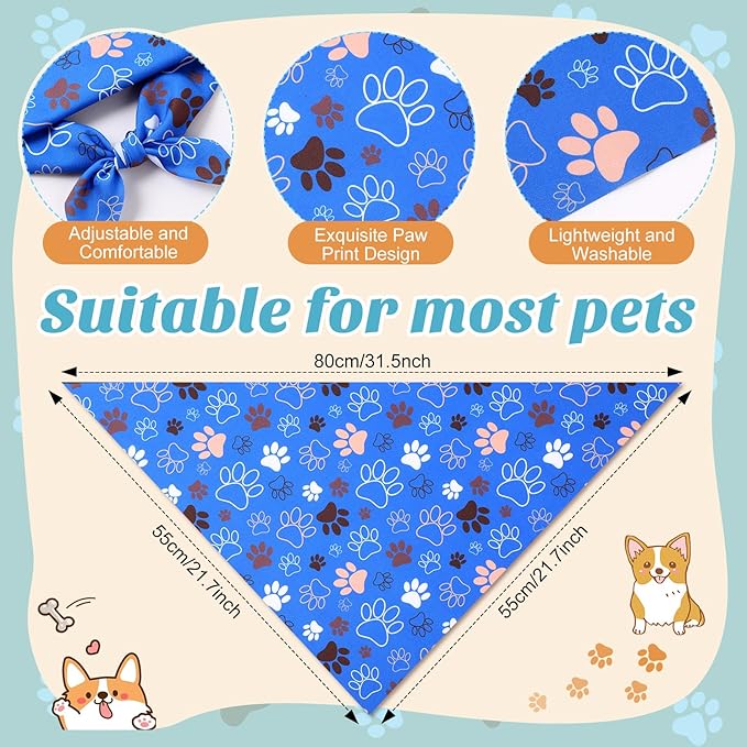 50 Pcs Blue Paw Print Dog Bandanas Bulk Animal Footprint Bandanas for Dogs Triangle Kerchief Bib Scarf Set for Pet Winter Costume Photo Props Daily Accessories Pet Shops (31.5 x 21.7 x 21.7)