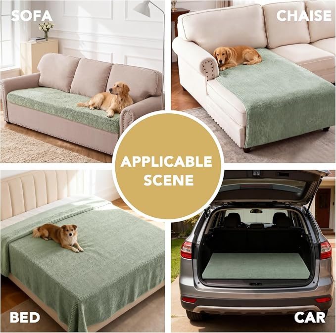 H.VERSAILTEX Non Slip Pet Couch Cover Chenille Dog Bed Protector Thick Soft Sofa Slipcover Pet Friendly Washable Couch Cushion Covers for Pets (30" x 53", Sea Foam)