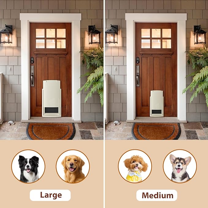 mestyl Dog Door for Wall, Pet Door, Doggie Door with Telescoping Tunnel, Double Magnetic Flaps and Sliding Lock Panels, 3-Flap Dog Door and Cat Door, Easy to Install, White, Medium