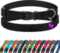 Breakaway Cat Collar Leather with Removable Bell - 13 Colors Available - Soft Adjustable Girl Boy Safety Lightweight Pet Kitten Collars Pink Brown Blue Green Red Orange Black (Black)