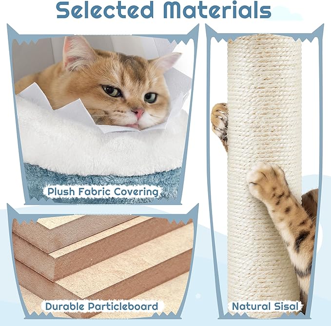 Yaheetech Cat Tree, 72.5inch Ocean-Themed Cat Tower, Multi-Level Large Cat Tree for Indoor Cats with Shark's Mouth Bed & 2 Big Condos & 2 Wide Perches & Funny Toys, Blue & White