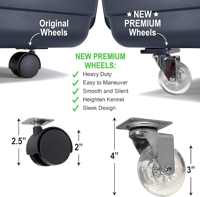 SportPet Airline Compliant Travel Dog Kennel Heavy Duty REPLACEMENT WHEELS - Durable Metal & Silent Rubber Design – Premium Swivel Caster Wheels Fit Medium-XXXL SportPet Airline Pet Kennels – Set of 4