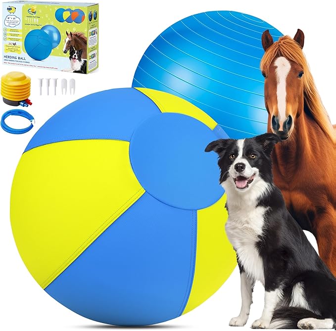Herding Ball for Dogs and Horses - 18" Dog Herding Ball for Australian Shepherd Collie, Jolly Ball for Dogs Agility Equipment, Herding Ball Durable Bite-Resistant with Reinforced Stitching-Yellow&Blue