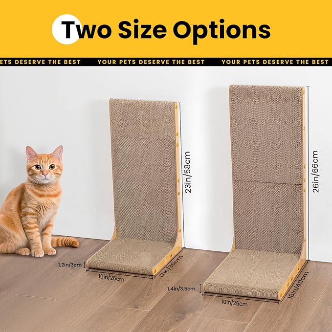 Cardboard Cat Scratcher,26 Inch L Shape Scratch Pad Wall Mounted,Vertical Scratching Board, Durable Cardboard to Protect Furniture for Indoor Cats,Wood Grain Junbo