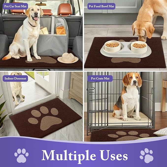 Buganda Dog Door Mat for Muddy Paws, Absorbent Dirt Trapper Non Slip Indoor Doormats, Washable Low-Profile Mat for Mud Dogs, Entryway Carpet for Inside Floor (47x32 Inches, Brown)