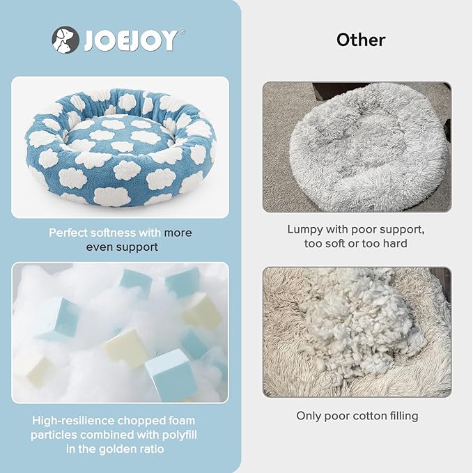 JOEJOY Donut Small Dog Bed, Round Cat Beds for Indoor Cats with Removable Washable Cover, Orthopedic Cute Puppy Kitten Pet Bed with Jacquard Shaggy Plush & Non Skid Bottom, Black