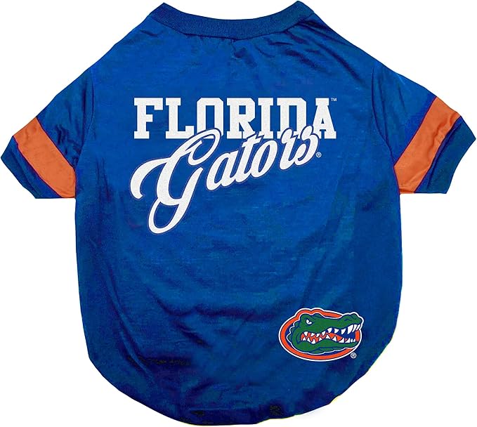 NCAA Florida Gators T-Shirt for Dogs & Cats, Small. Football/Basketball Dog Shirt for College NCAA Team Fans. New & Updated Fashionable Stripe Design, Durable & Cute Sports PET TEE Outfit
