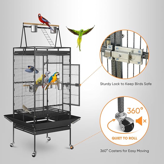 Nova Microdermabrasion 68-Inch Height Wrought Iron Standing Large Play Top Bird Cage for African Grey Small Quaker Parrot Cockatiel Sun Parakeet Green Cheek Conure Dove Budgie Lovebird