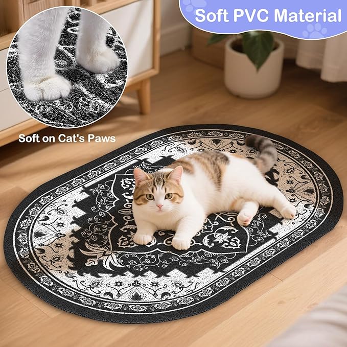 Bienbee Cat Litter Mat, 40" x 30" Jumbo Size Litter Box Mat Rug with Non-Slip Bottom, Urine and Water Proof, Easy to Clean Cat Supplies Essentials for Indoor Kitty Kitten Floor, Black XL