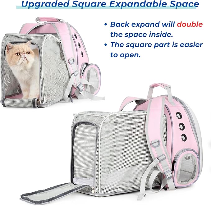 Lollimeow Cat Carrier Backpack, Expandable Bubble Pet Carrier for Cats and Small Dogs, Airline Approved Travel Backpack for Hiking, Walking & Outdoor Adventures - Supports up to 14 lbs