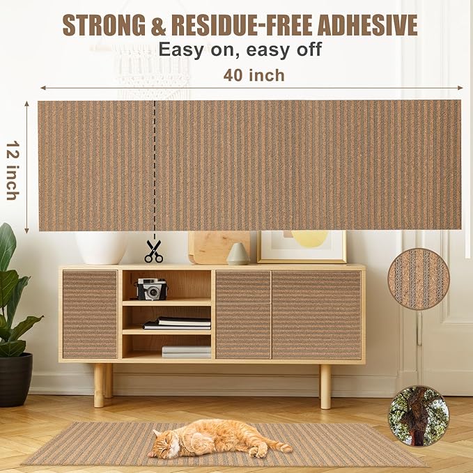 Natural Cork-Cat Scratcher Mat-Cat Scratch Pad Rug-cat Couch Protector-Wall Scratchers for Indoor Kitten Scratching&Stretching-Scratch Furniture Protector for Post&Sofas&Carpets&Floor-Kitty Gifts