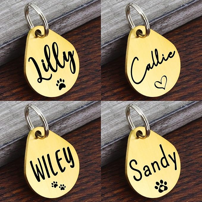 Ultra Joys Dog ID Tag, Custom Dog Tag Personalized Cat Tag, Pet ID Tag, Brushed Stainless Steel Teardrop Dog Tag Gold Large