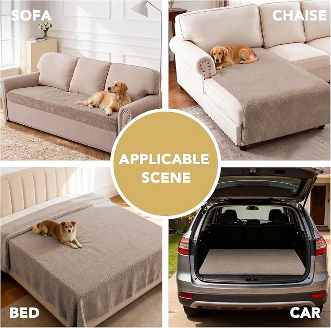 H.VERSAILTEX Non Slip Pet Couch Cover Chenille Dog Bed Protector Thick Soft Sofa Slipcover Pet Friendly Washable Couch Cushion Covers for Pets (52" x 82", Taupe)