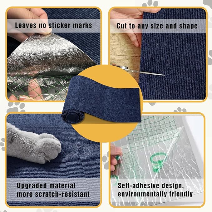Cat Scratch Mat, 3PCS 39.4"x11.9" DIY Trimmable Self-Adhesive Cat Scratching Mat, Couch Protector from Cats Claw, Indoor Furniture Protector for Cats Scratching (Dark Blue)