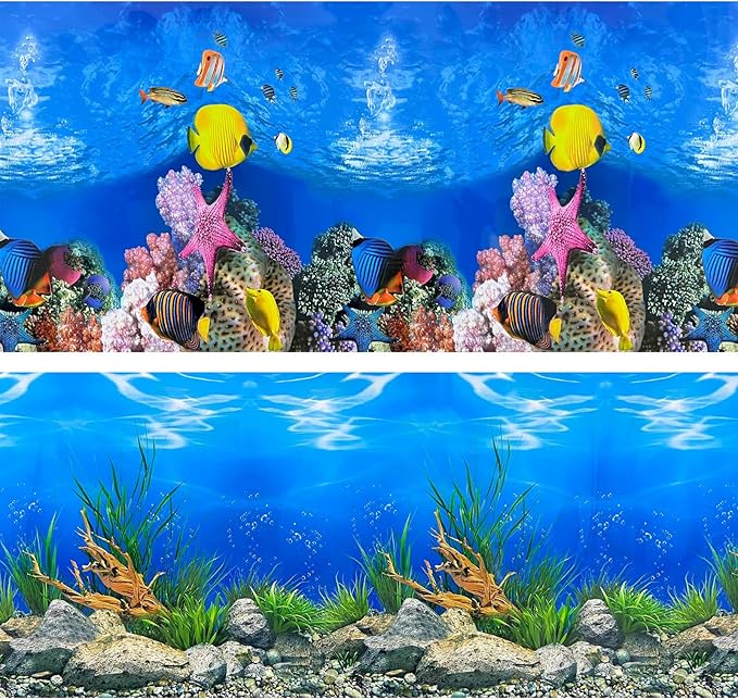 Aquarium Background Poster Water Plants 3D Coral Fish Tank Background Picture Double Sides Fish Tank Stickers 10 20 Gallon Tank 12"x 25"