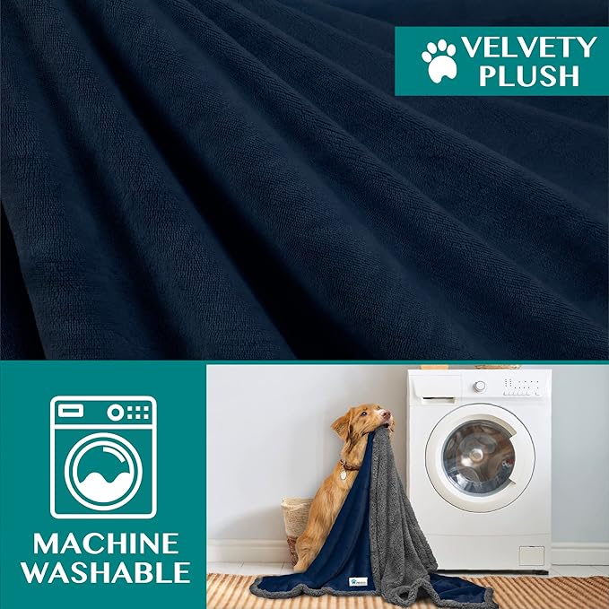 PetAmi Dog Blanket for Small Medium Dogs, Pet Bed Blanket Cat Puppy Kitten, Fleece Furniture Couch Cover Protector Sofa Car, Soft Sherpa Dog Throw Plush Reversible Washable, Mini 29x40 Blue Gray