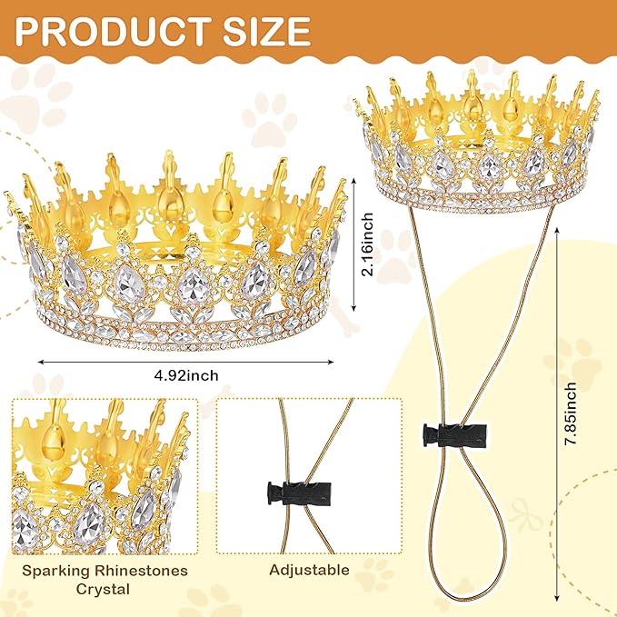 Abbylike Pet Rhinestone King Crown, Queen Crown for Birthday New Year Costume for Small Dog Cat Cosplay Party Accessories Adoption Celebration Wedding Birthday Photos Prop Costume(White,Large)