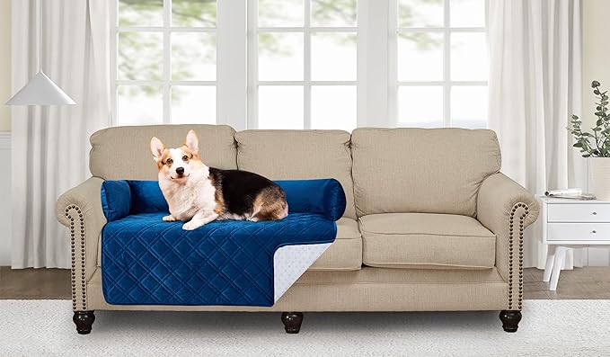 Brilliant Sunshine Premium Calming Dog Bed Mat, Silky Velvet, Removable Washable Cover, Cushion Protector and Couch Covers for Dogs, Pets, Cats, Large, Dark Blue