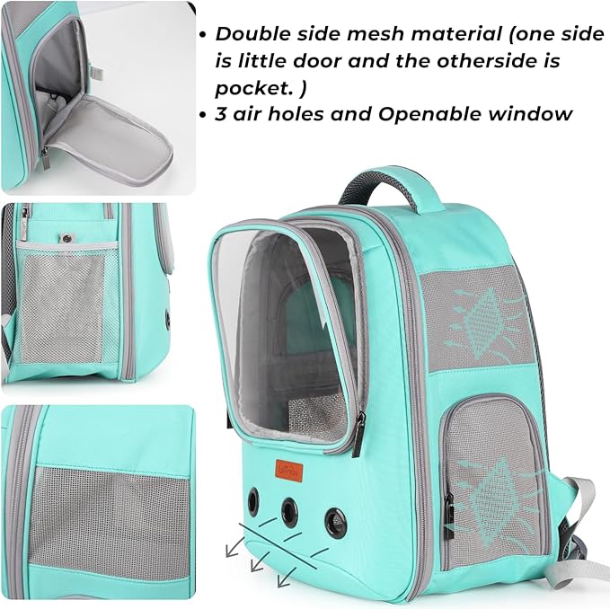 Lollimeow Pet Carrier Backpack, Bubble Backpack Carrier, Cats and Puppies,Airline-Approved, Designed for Travel, Hiking, Walking & Outdoor Use (Green)