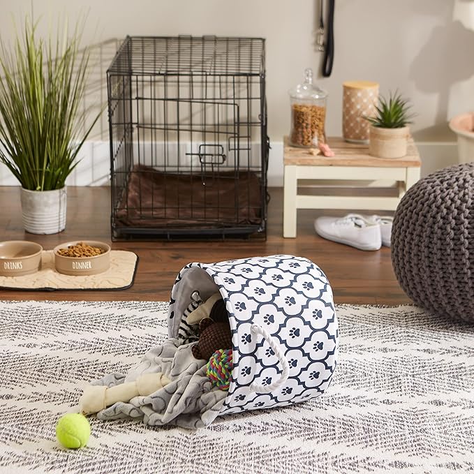 Bone Dry Pet Storage Collection Lattice Paw Print, Small Round, White/Navy