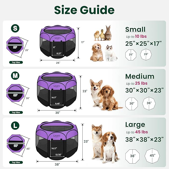 Love's cabin Pet Puppy Dog Playpen, Small Dog Tent Crates Cage Indoor/Outdoor, Portable Playpen for Cat, Foldable Pop Up Dog Kennel Playpen with Carring Case, Removable Zipper Top, Purple