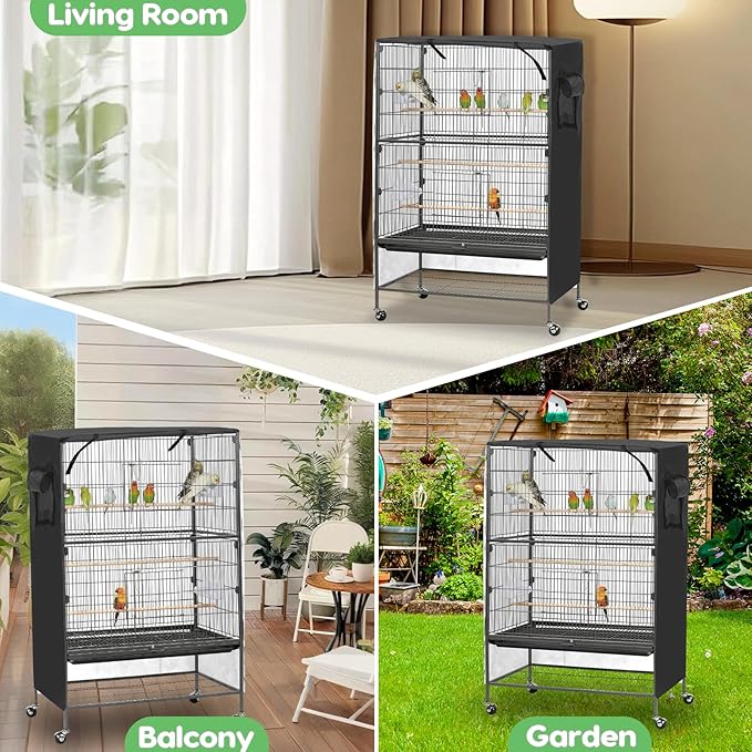 Bird Cage Cover, Large Birds Cage Covers for Night, Birds Cover for Cage with Adjustable Front Curtain, Blackout & Breathable Birdcage Covers for Parrot, Small Animals(Not Include Bird Cage)