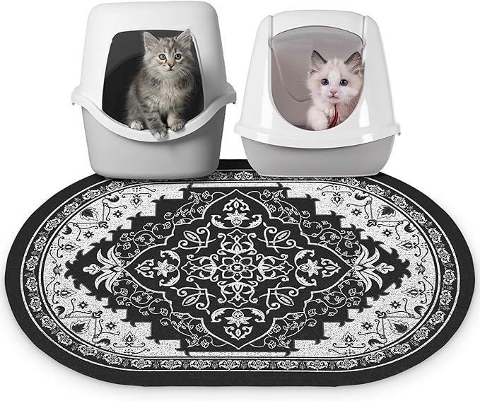 Bienbee Cat Litter Mat, 33" x 22" Large Size Litter Box Mat Rug with Non-Slip Bottom,Urine and Water Proof, Easy to Clean Cat Supplies Essentials for Indoor Kitty Kitten Floor, Black L