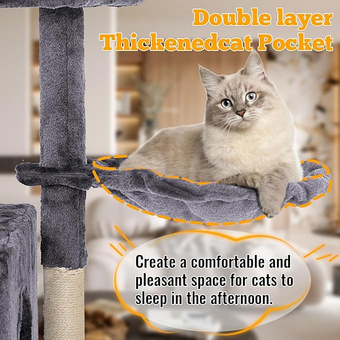 FDW | 37.8" Cat Tree Tower | Light Gray | Multi-Level Indoor Activity Center with Sisal Scratching Posts, Condos, Plush Perches, Hanging Cat Toys | Sturdy, Easy to Assemble | for Kittens & Adult Cats