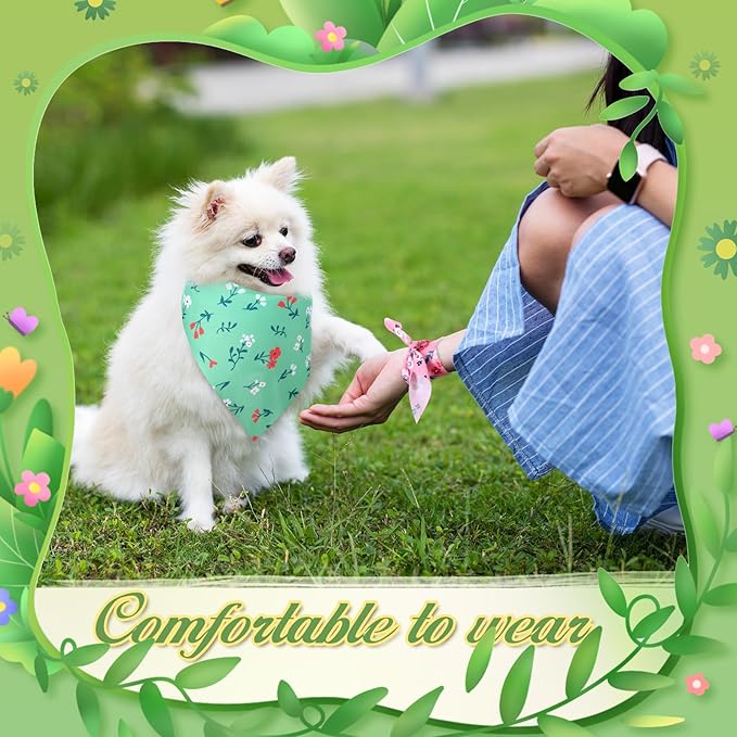 Weewooday 50 Pcs Spring Dog Bandanas Bulk for Dogs Soft Bibs Adjustable Triangle pet Bandana for Small Medium Large Costume(Floral Pattern, 19.7 x 13.8 x 13.8 Inch)