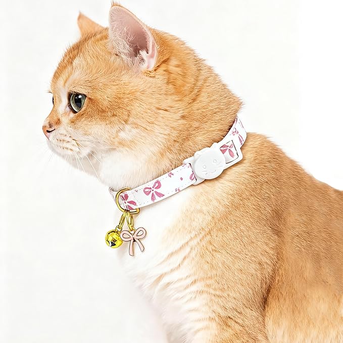 2 Pack Cotton Breakaway Cat Collars Set with Bell and Flower Pendant, Cute Floral Fruit Patterned, Adjustable 7.5-11Inch, Include A Mouse Toy Gift (Bowtie)