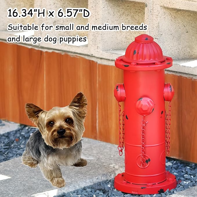 Metal Dog Fire Hydrant, 16" Fake Fire Hydrant Pee Post for Dogs, Large Dog Training Tool with Stakes, Indoor/Outdoor Garden Yard Statue & Decor