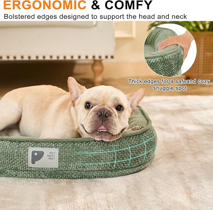 Dog Beds for Small Dogs,Orthopedic Bed with Removable Cover&Non-Slip Bottom Couch Bed with Four-Sided Bolster Green S