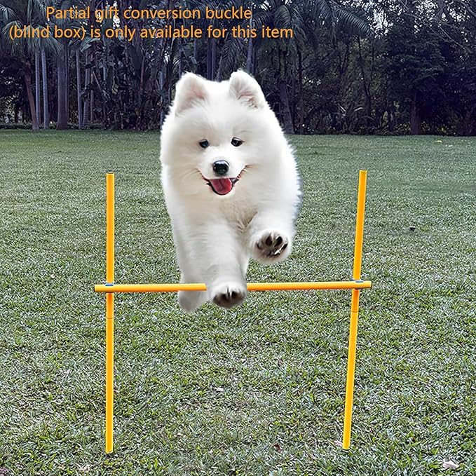 Dog Agility Equipment, Agility Poles, Dog Jumps, Outdoor Obstacle Course with 6 Weave Poles and Adjustable Jump Bar, Partial Gift Conversion Buckle (Blind Box) Yellow