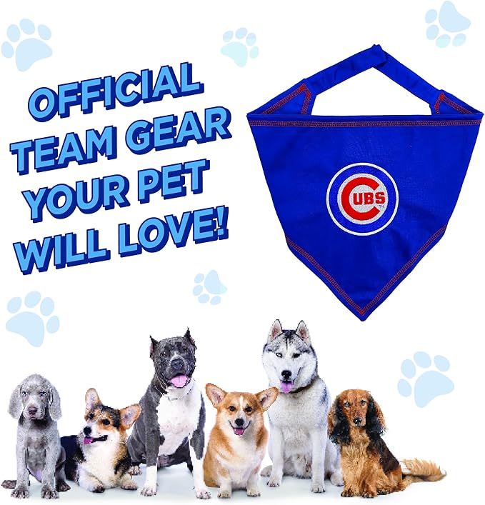 Pets First MLB Chicago Cubs TIE Bandana, Small/Medium. Dog Bandana Scarf Bib for Pet Cat Dog. The Ultimate Game-Day, Party Bandanna, Birthday Event