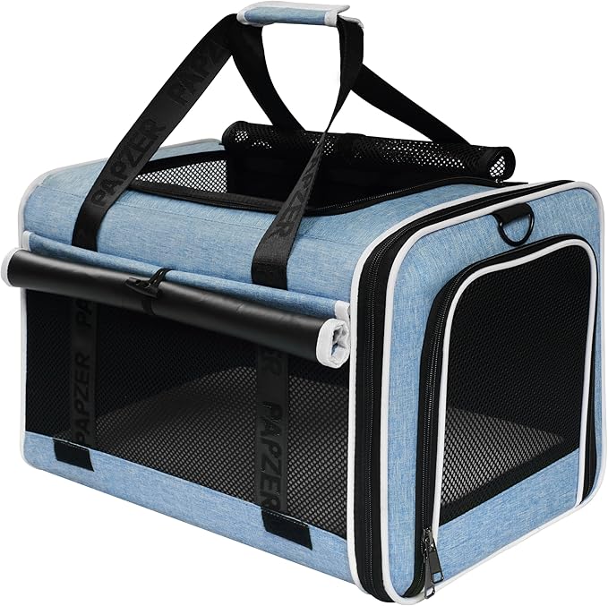 Top Loading Medium Cat Carrier with Privacy Curtain, Soft-Sided Small Pet Travel Crate Vet Approved, Little Puppy Dog Kennel Bag Suitcase Luggage Sleeve, 18x11x11 Inch Blue